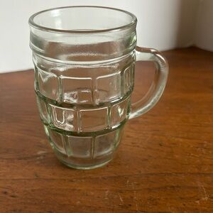 Vintage light green barrel shape pressed glass beer/root beer/coffee mug